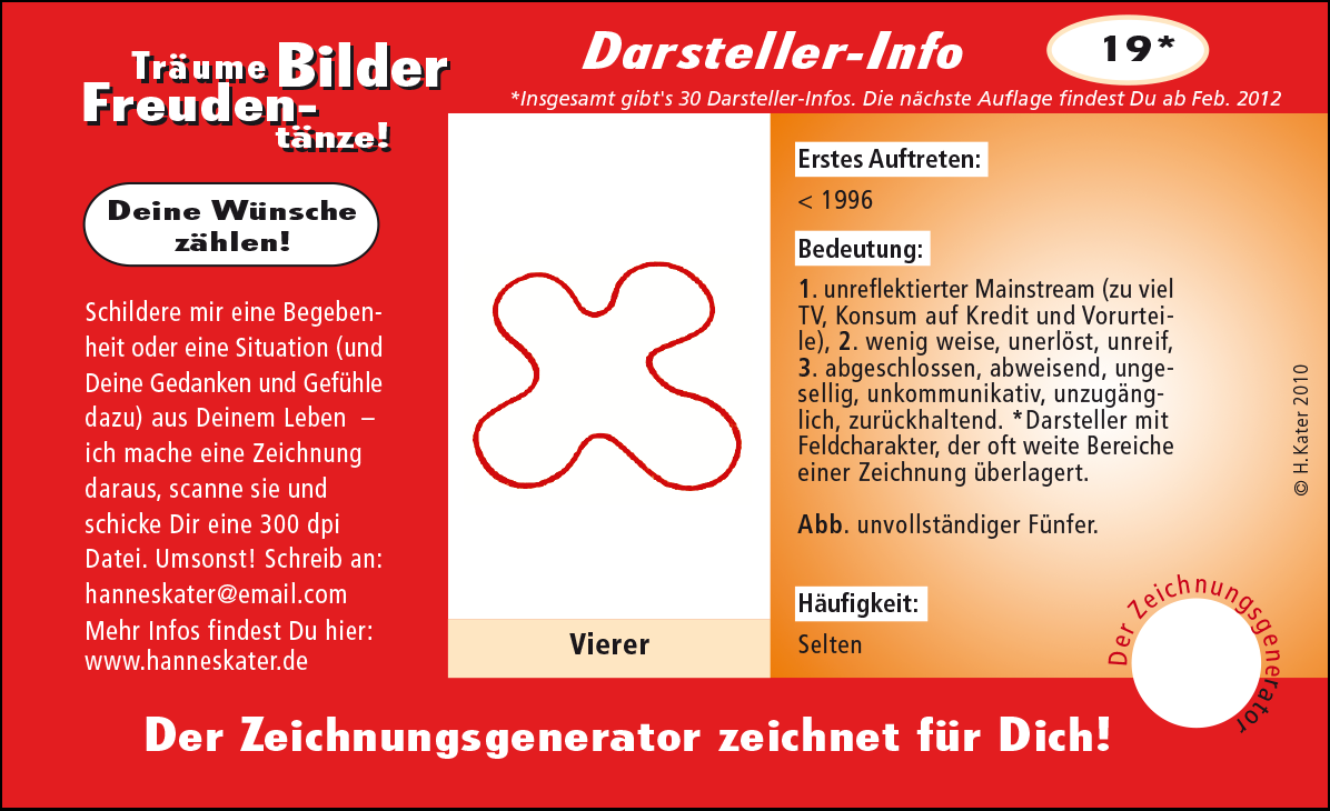 Hannes Kater: Auftragskärtchen *19 Vierer, Vorderseite, Version von 2010