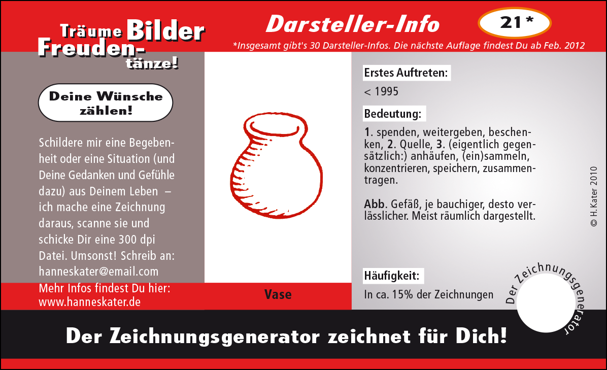 Hannes Kater: Auftragskärtchen *21 Vase, Vorderseite, Version von 2010