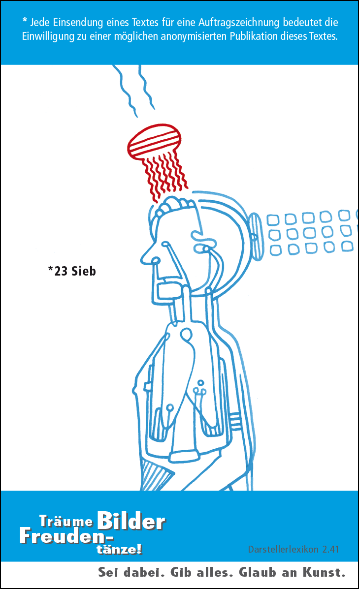 Hannes Kater: Auftragskärtchen *23 Sieb, Rückseite, Version von 2010