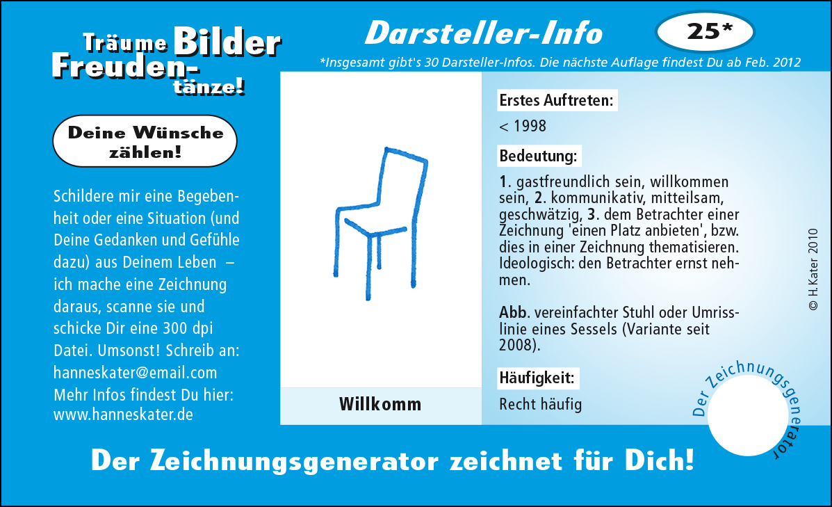 Hannes Kater: Auftragskärtchen *25 Willkomm, Vorderseite, Version von 2010